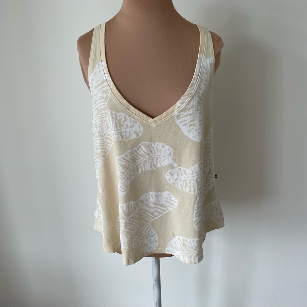 Sol Angeles Yellow White Leaf Print 100% Cotton V-Neck Tank Top EUC Size Small